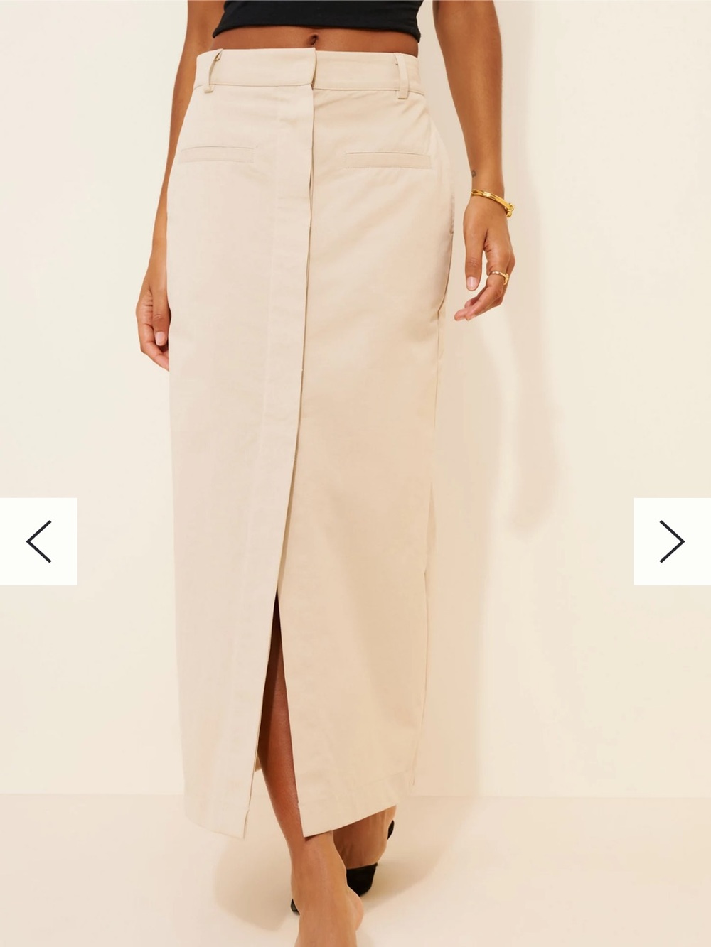 Anthropologie Moon River Cream High-Waist Maxi Skirt with Front Slit